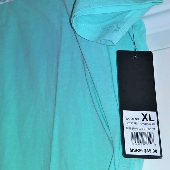 BEBE SPORT ACTIVE TOP women's short-sleeved T-shirt in Aqua Blue, Size XL - Picture 7 of 10